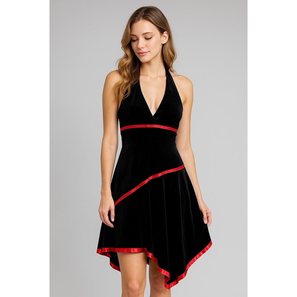 Taboo Vintage Y2K Black & Red Halter Sleeveless Dress Sz M Vamp Dark Romance